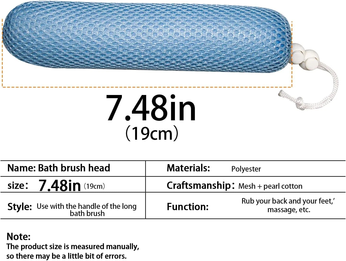 Bath Brush Head with Sponge,Back Scrubber Bath Mesh Bath Body Brush Head for Eld