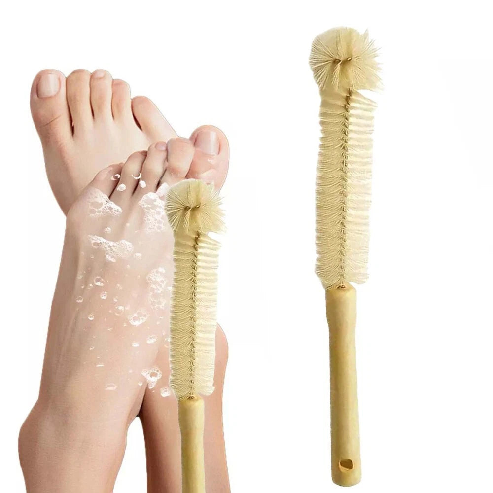 3PC Long Handle Toe Gap Cleaning Brush Foot Scrubber In Shower Wood Foot Brush