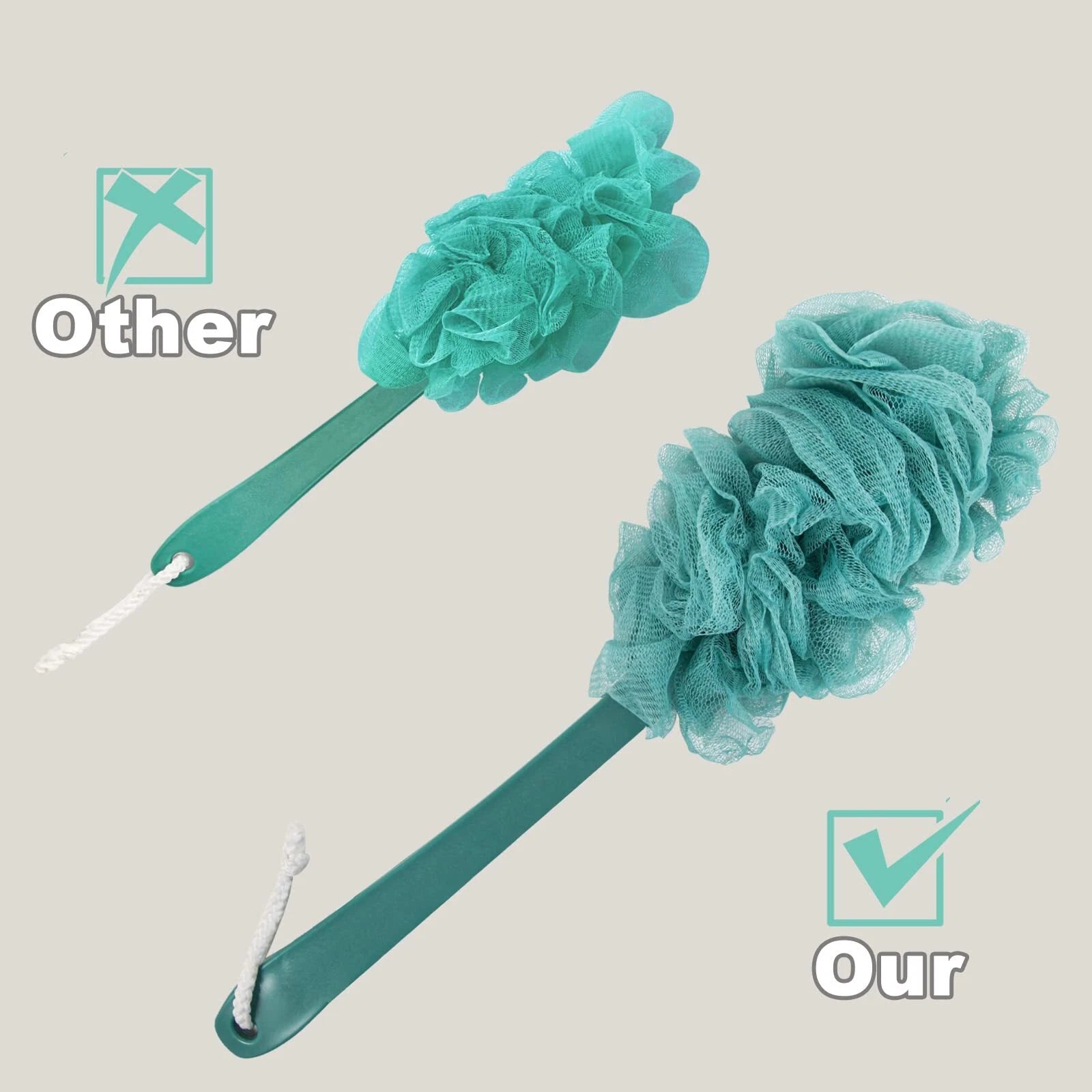 2 Pack Body Brush Back Scrubber for Shower Bath Back Scrubber with Soft Loofah