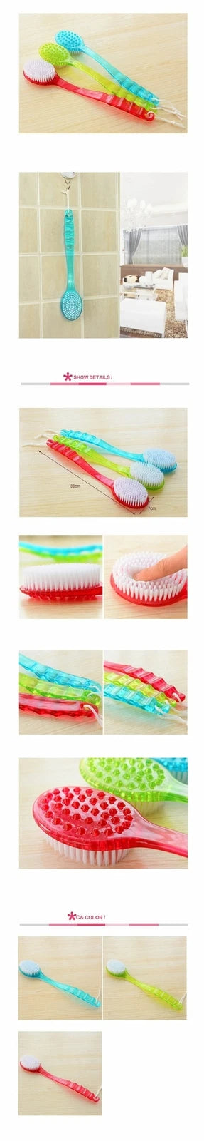 Bath Brush Back Body Shower Sponge Scrubber Handle For Exfoliating Skin Massager