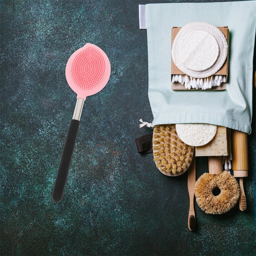 2 Pcs Bath Brush Child Long Handle Body Scrubber Ergonomic Silicone