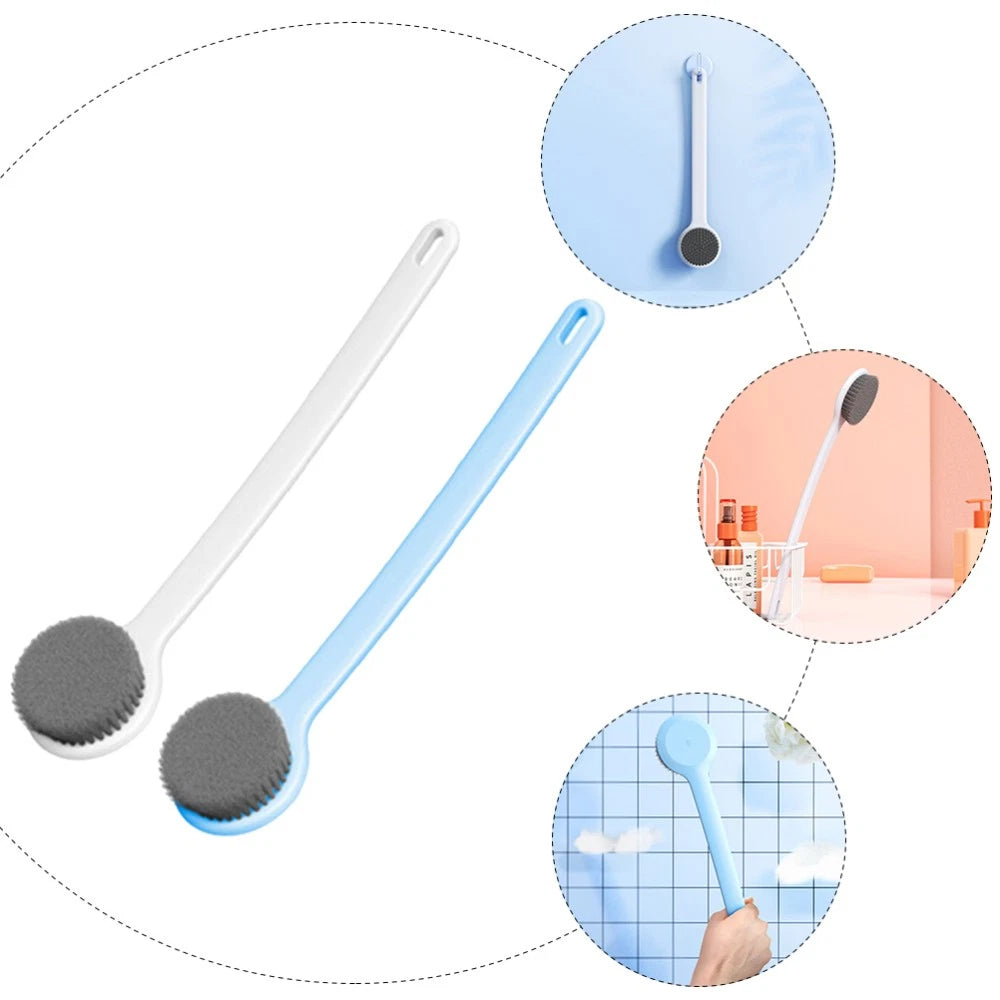 2 Pcs Bath Brush Shower Scrubber for Body Long-handled Back Cleaning Scrubbers
