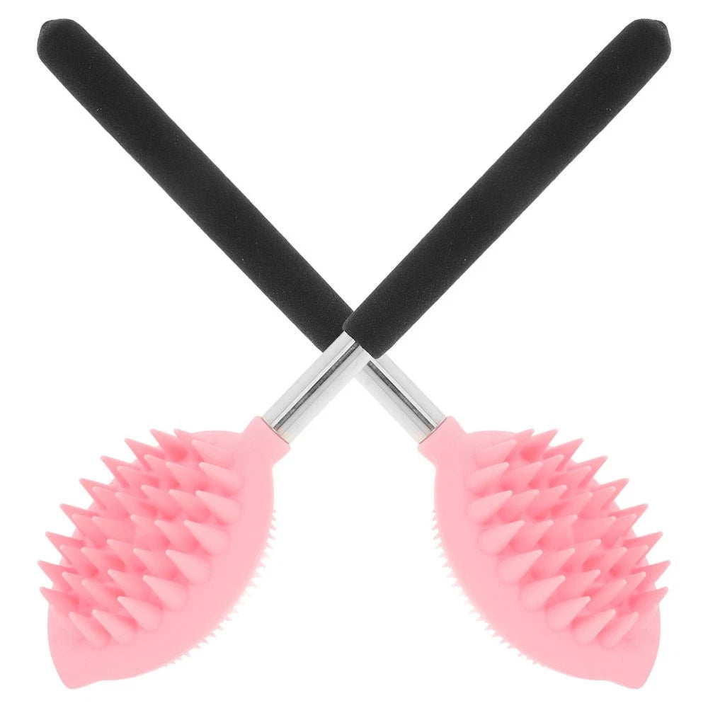 2 Pcs Bath Brush Child Long Handle Body Scrubber Ergonomic Silicone