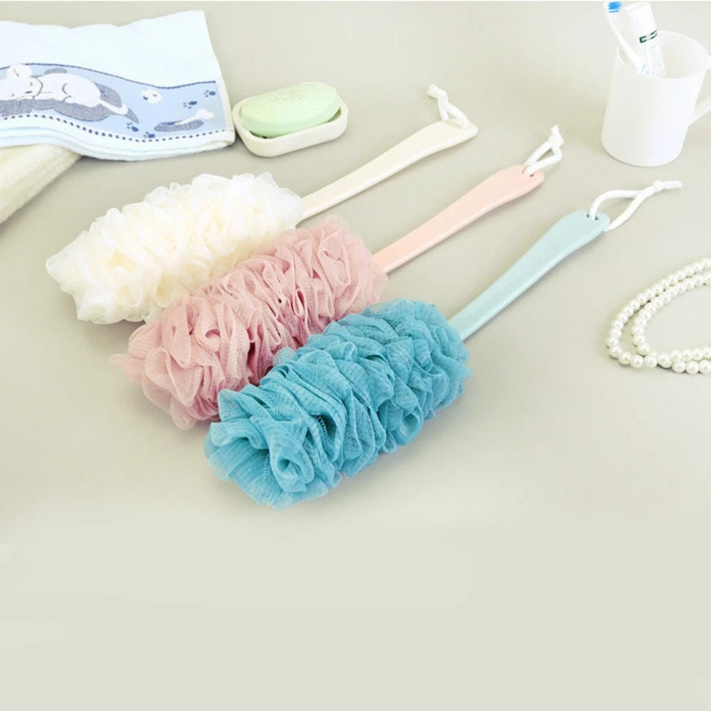 2 Pcs Rub The Back Bath Flowers Body Exfoliator Scrubber Brush with Handle
