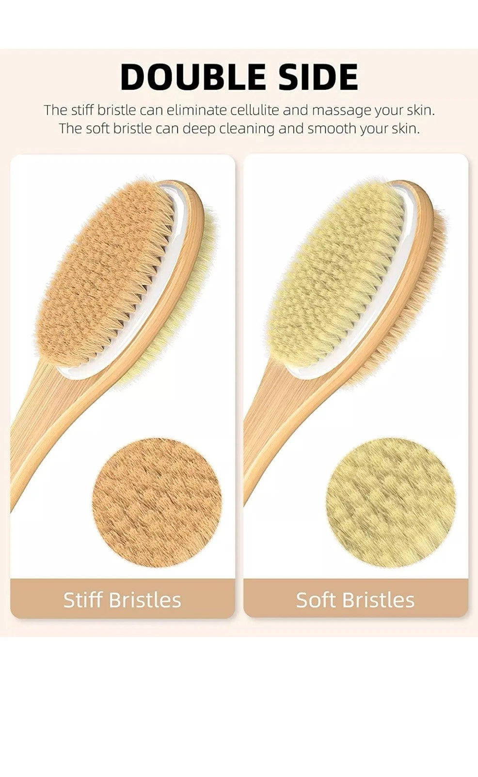 2-Pack Long Handle Body Brush Bamboo Dual-Sided Back Scrubber Shower Bath Spa