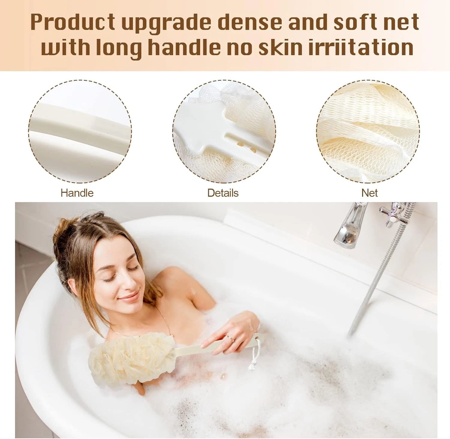 2Pack Back Scrubber for Shower Loofah with Long Handle, Shower Brush for Body, 1