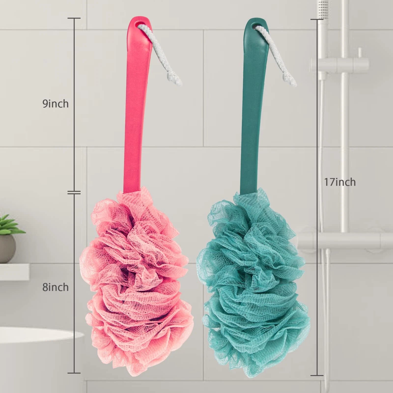 2 Pack Body Brush Back Scrubber for Shower Bath Back Scrubber with Soft Loofah