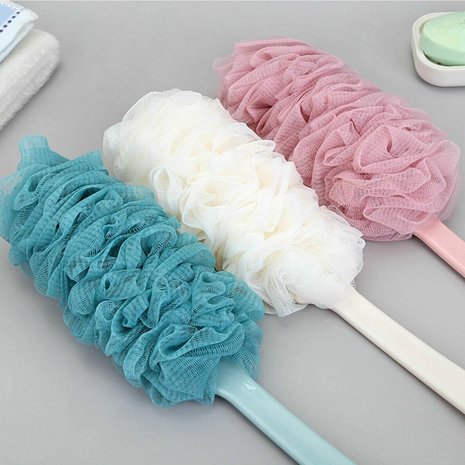 Bath Loofah Sponge Brushs Shower Long Handle Back Scrubber Bathing Accessories
