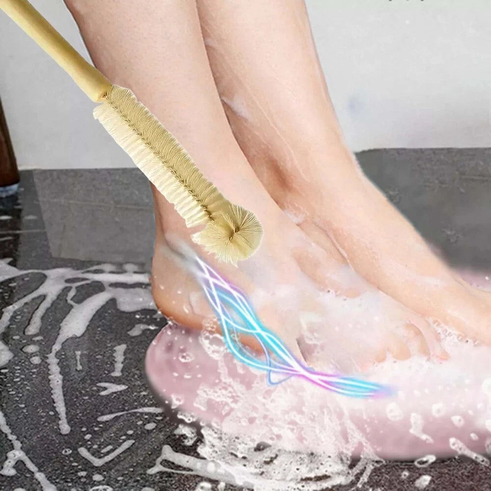 3PC Long Handle Toe Gap Cleaning Brush Foot Scrubber In Shower Wood Foot Brush