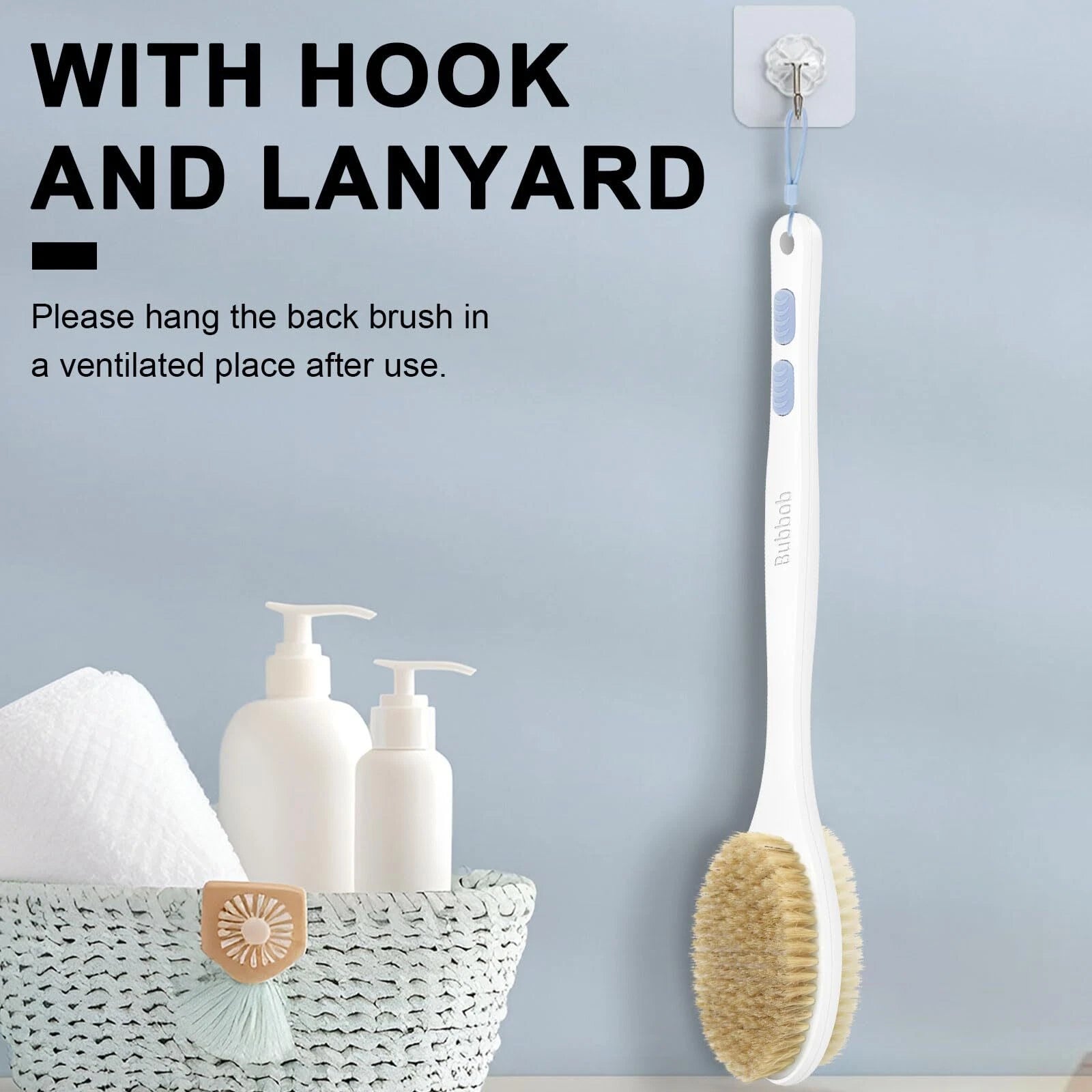 Back Brush Long Handle Shower Bath Scrubber For With Double Sided Bristles Wet