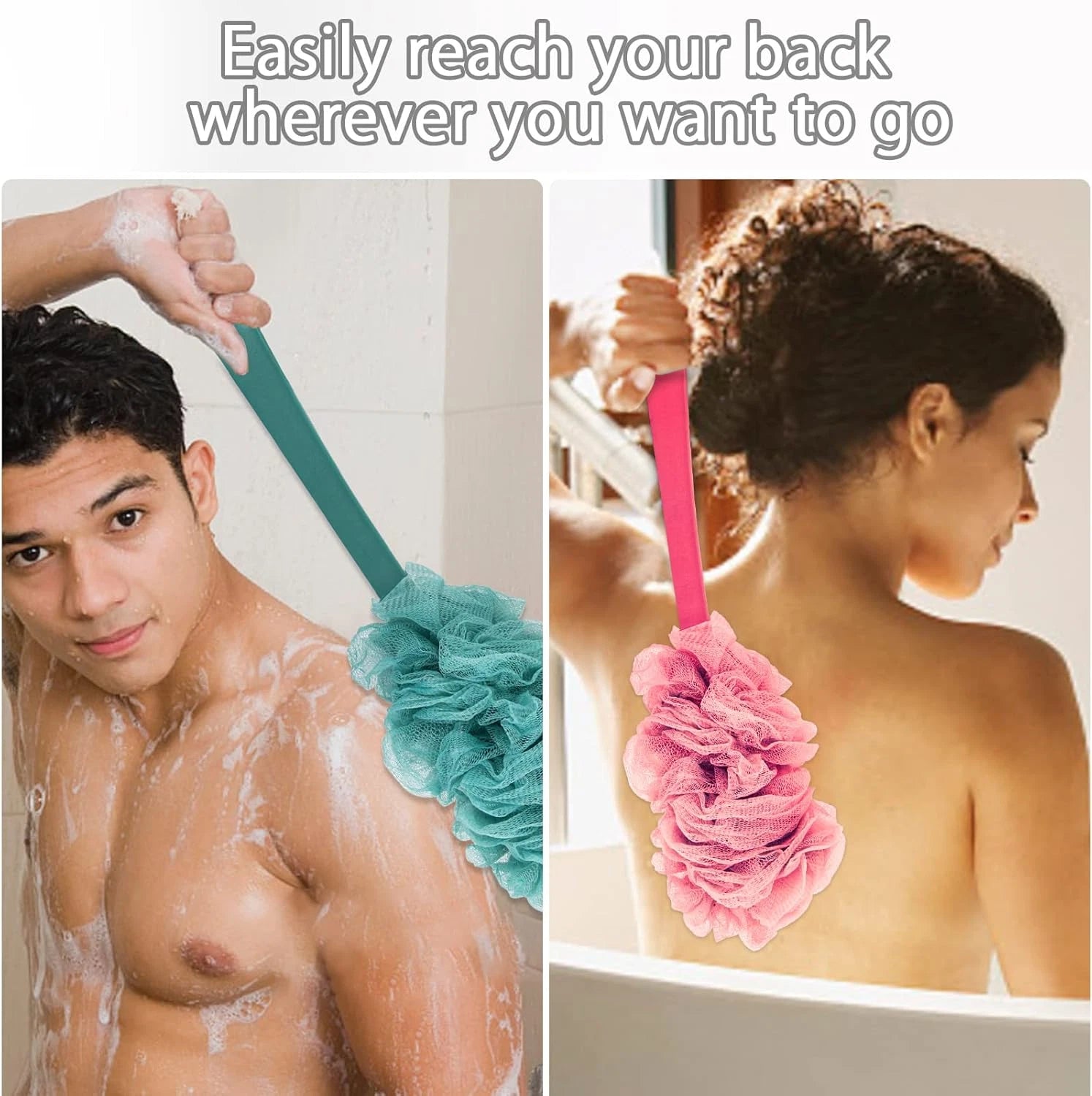2Pack Back Scrubber for Shower, Loofah Sponge Brush Exfoliating Body, Long Handl