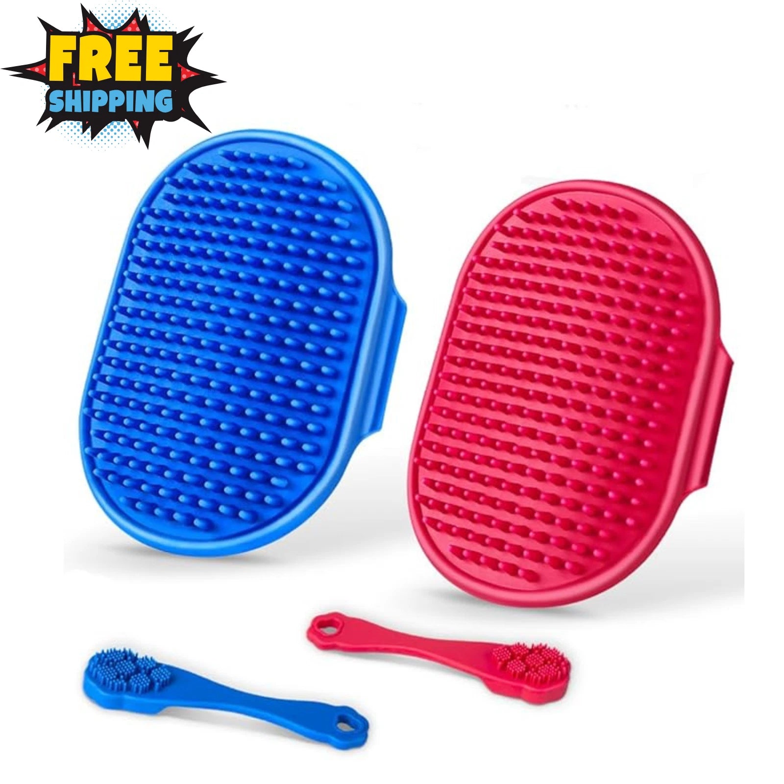 4PCS Dog Bath Brush Set | Shampoo Scrubber,Finger Toothbrush | Pet Grooming Kit