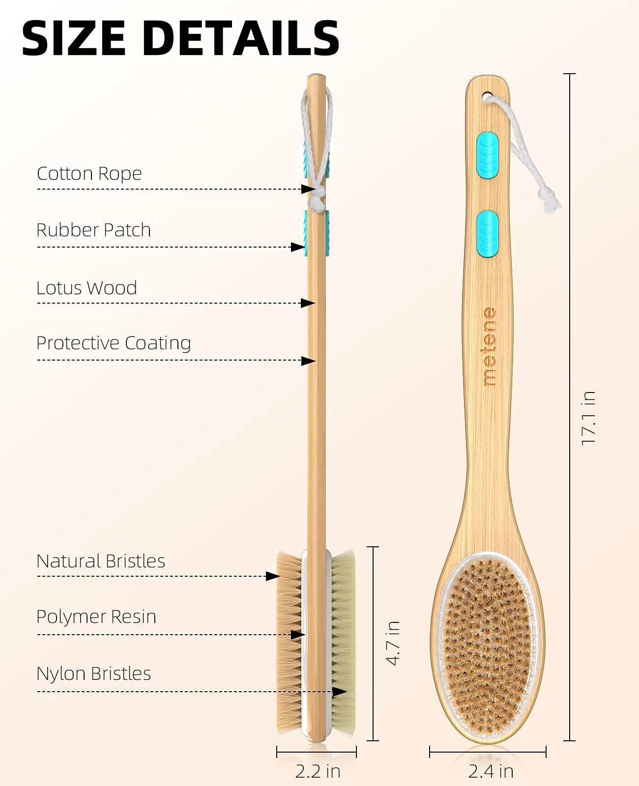 2 Pack Shower Brush with Soft and Stiff Bristles, Bath Dual-Sided Long Handle...