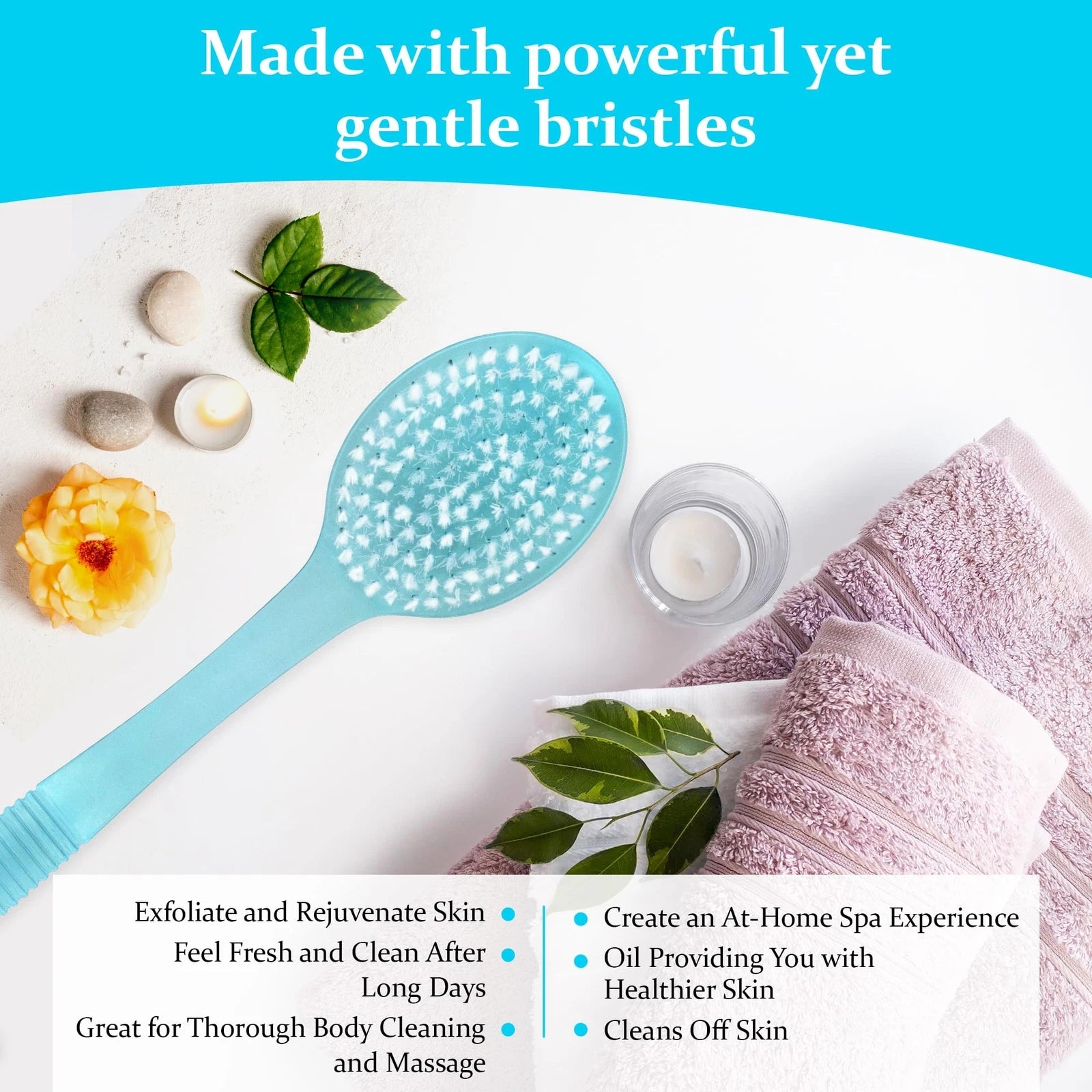 Bath Brush with Bristles Long Handle for Exfoliating Back Body and Feet Bath ...