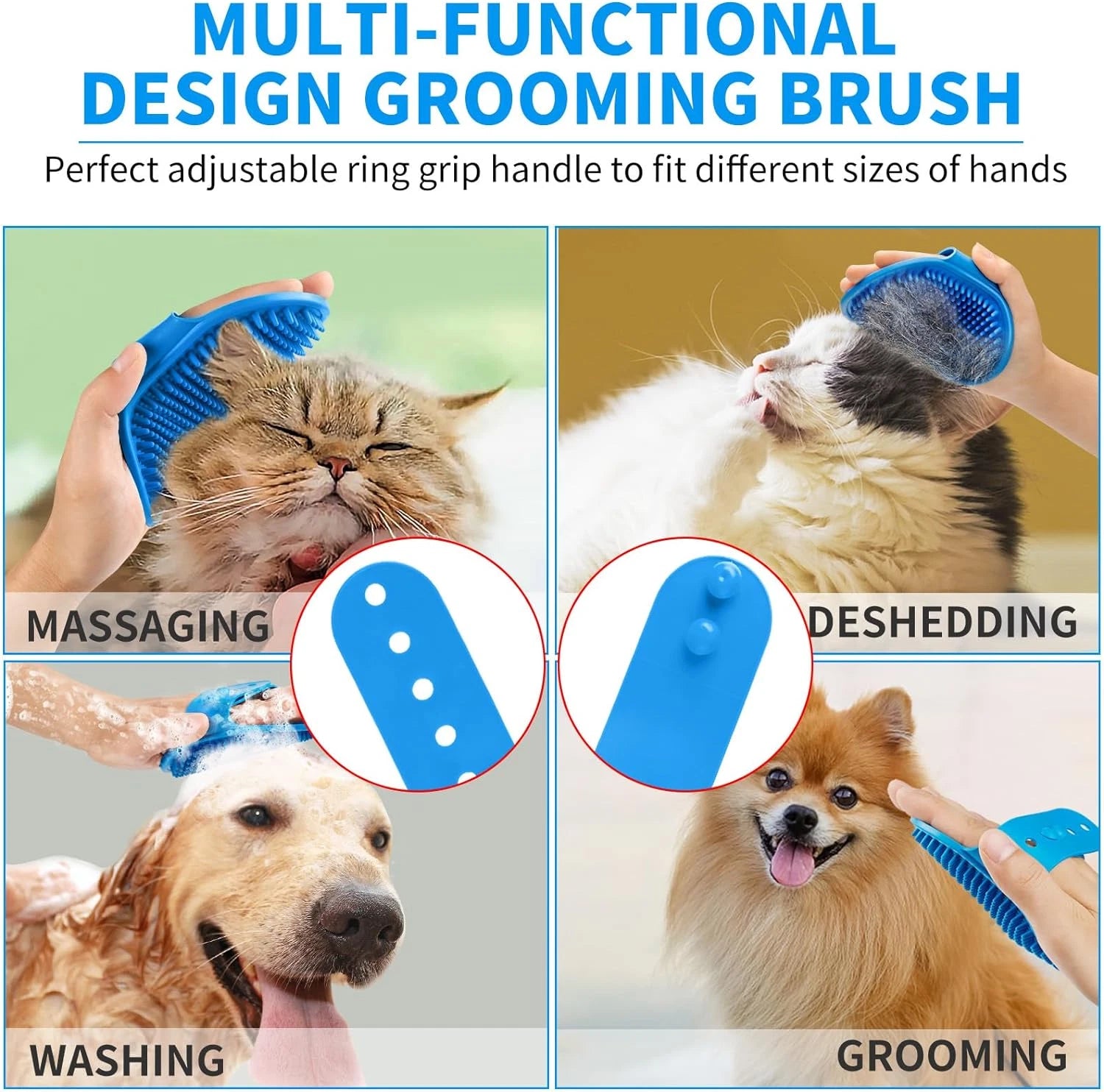6PCS Dog Bath Brush & Dog Toothbrush | Adjustable Handle Shampoo Brush & Scrubbe