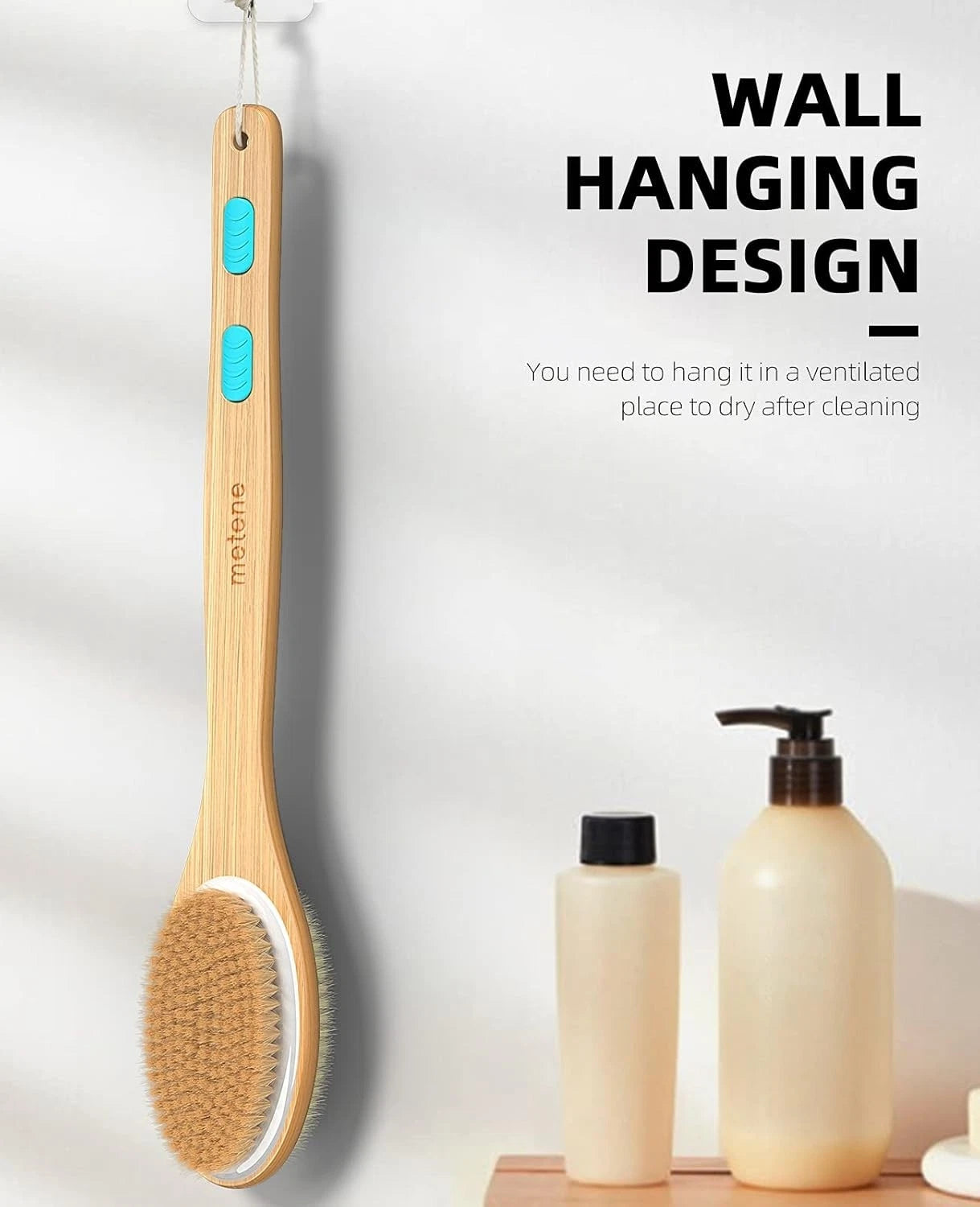 17-Inch Long Handle Bath Brush with Soft and Stiff Bristles for Deeper Cleansing