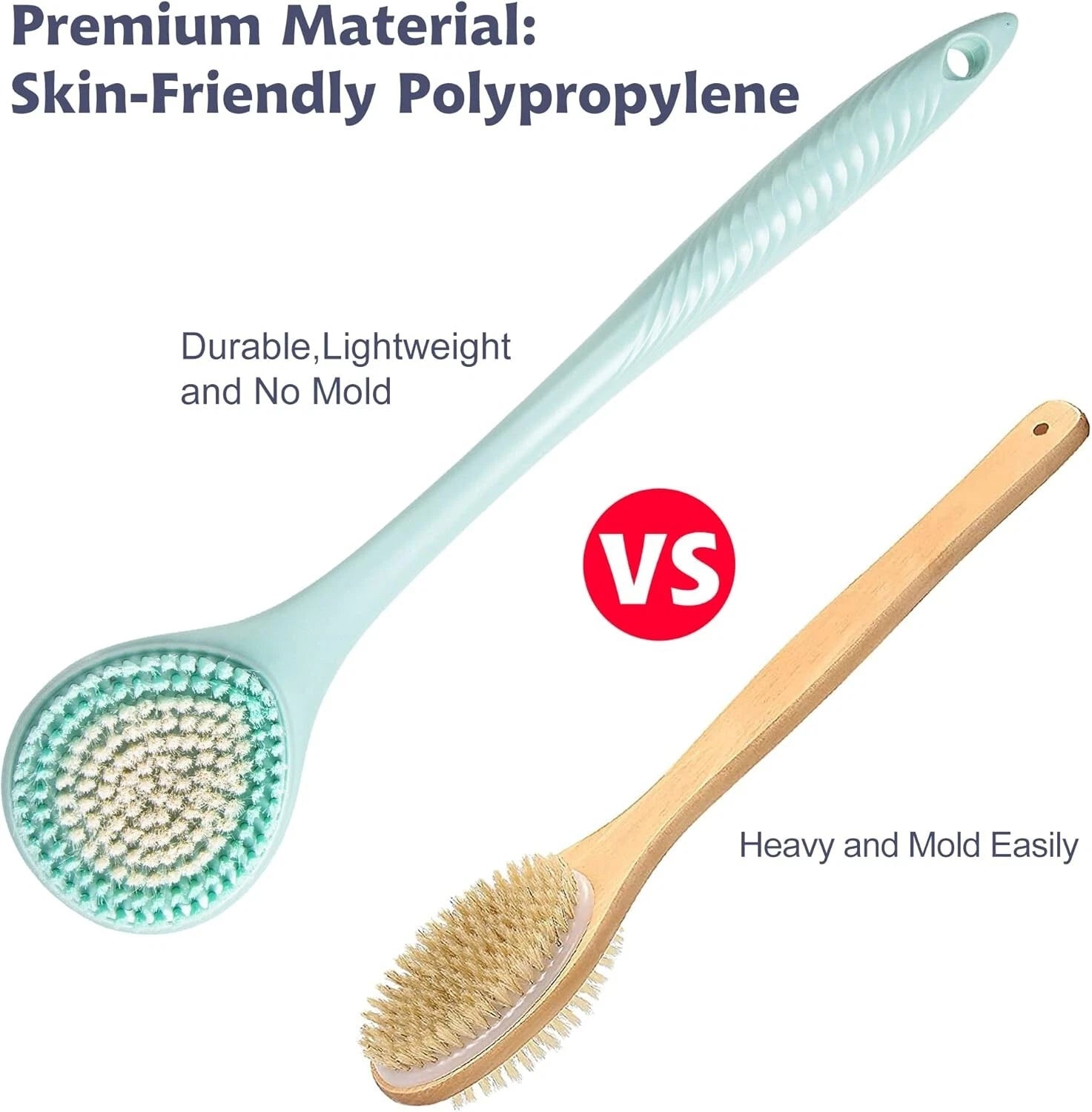 Back Scrubber for Shower - Long Handle Bath Brush 16.4 inches with Soft Brist...