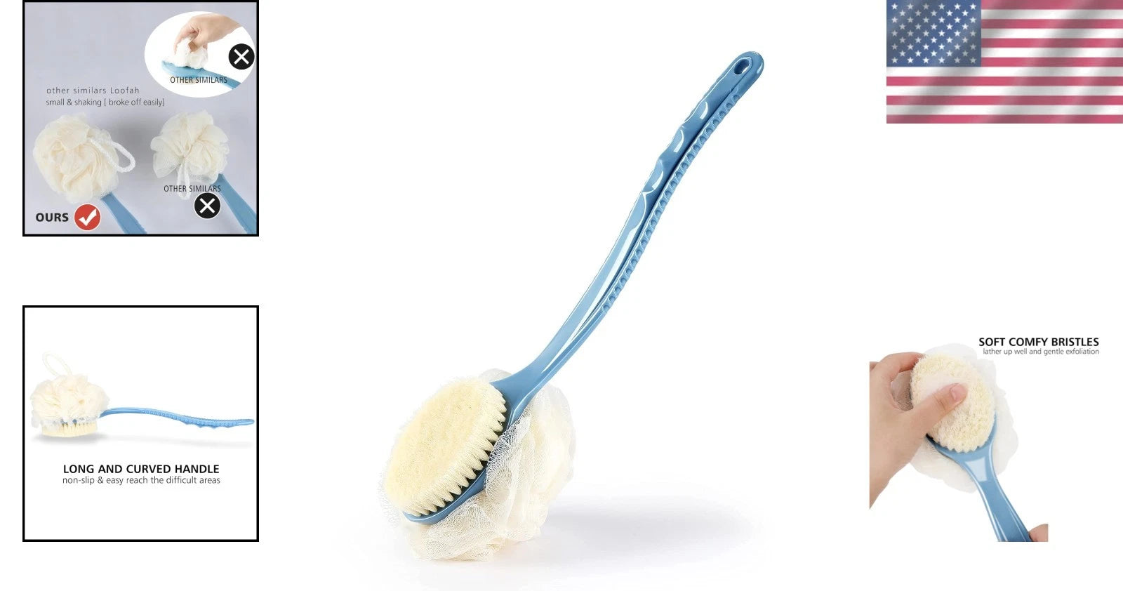 Blue Shower Body Brush for Wet or Dry Use - Exfoliate & Stimulate Circulation