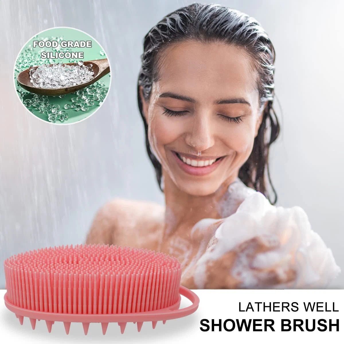 2-in-1 Silicone Bath & Shampoo Brush, Exfoliating Body Scrubber & Scalp Massager