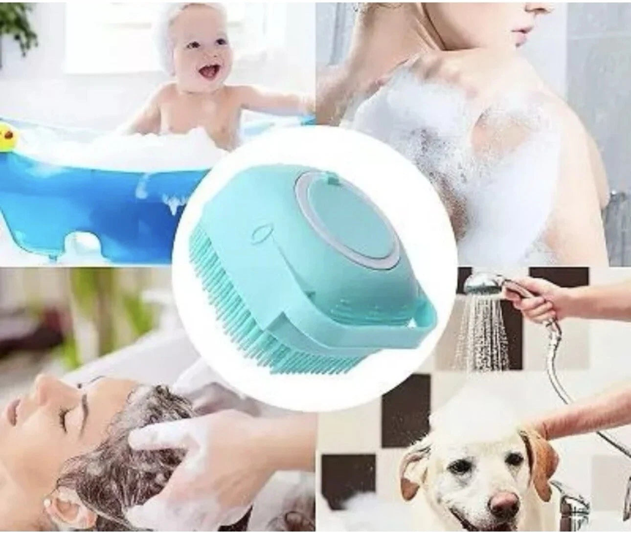 Bath Massage Brush With Soap And Shampoo Dispenser Soft Silicone Bristle.