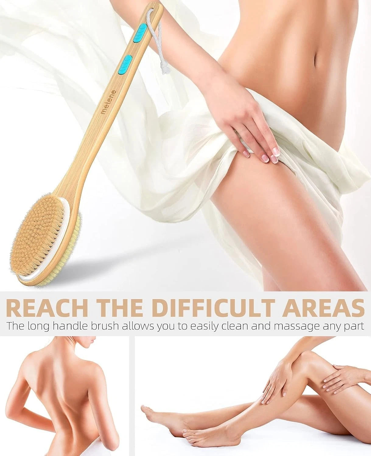 17-Inch Long Handle Bath Brush with Soft and Stiff Bristles for Deeper Cleansing