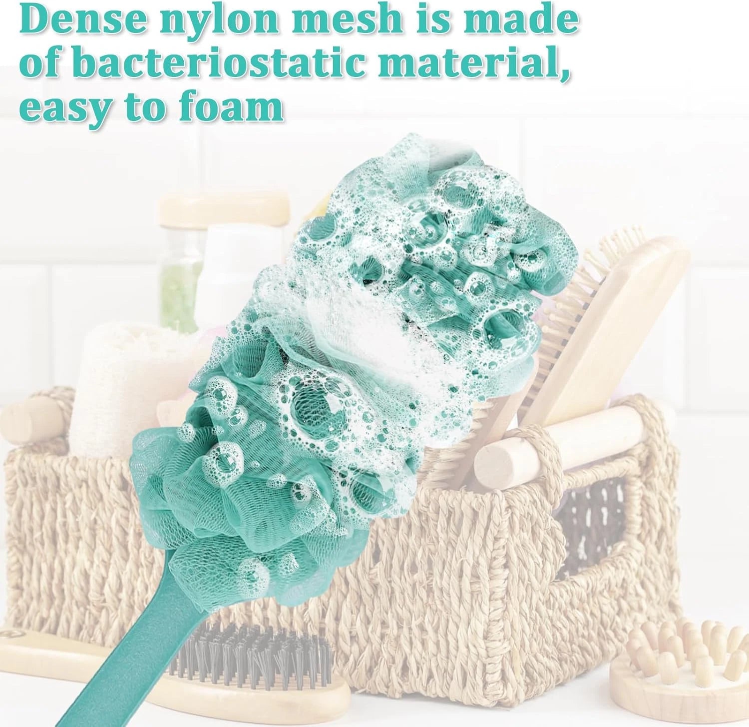 2-Pack Long-Handle Back Scrubbers with Loofah, 17" Shower Brushes for Men & Wome