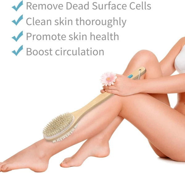 17-Inch Long Handle Bath Brush with Soft and Stiff Bristles for Deeper Cleansing