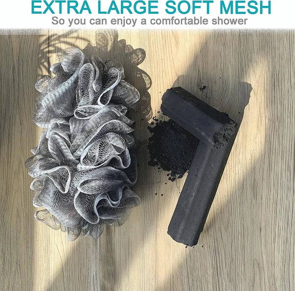 2 Pcs/Set Charcoal Exfoliating Loofah Bath Back Brush on a Stick - Long Handle