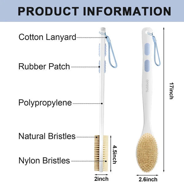 Back Brush Long Handle Shower Bath Scrubber For With Double Sided Bristles Wet