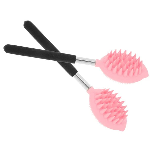2 Pcs Bath Brush Child Long Handle Body Scrubber Ergonomic Silicone