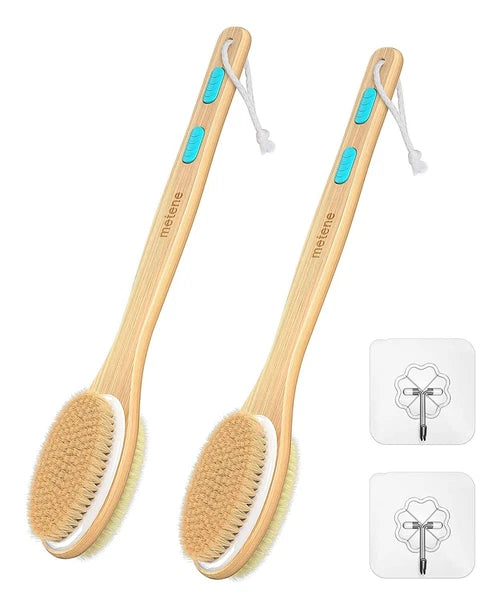 2 Pack Shower Brush with Soft and Stiff Bristles, Bath Dual-Sided Long Handle...