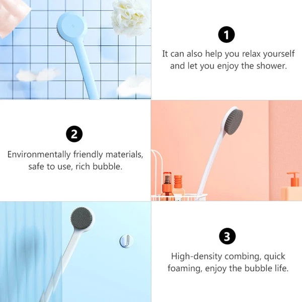 2 Pcs Bath Brush Shower Scrubber for Body Long-handled Back Cleaning Scrubbers