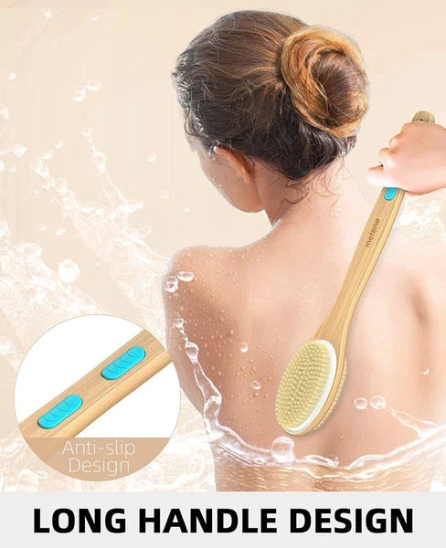17-Inch Long Handle Bath Brush with Soft and Stiff Bristles for Deeper Cleansing