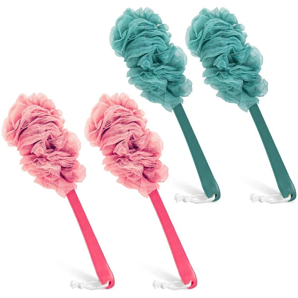 2Pack Back Scrubber for Shower Dual-Sided Loofah on a Stick as Shower Brush E