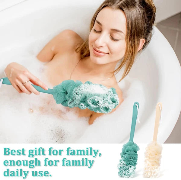 2-Pack Long-Handle Back Scrubbers with Loofah, 17" Shower Brushes for Men & Wome