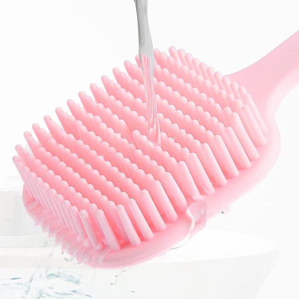 1Pcs Soft Silicone Bath Brush Non-Slip Back Scrubber Shower w/ Long Handle Pink