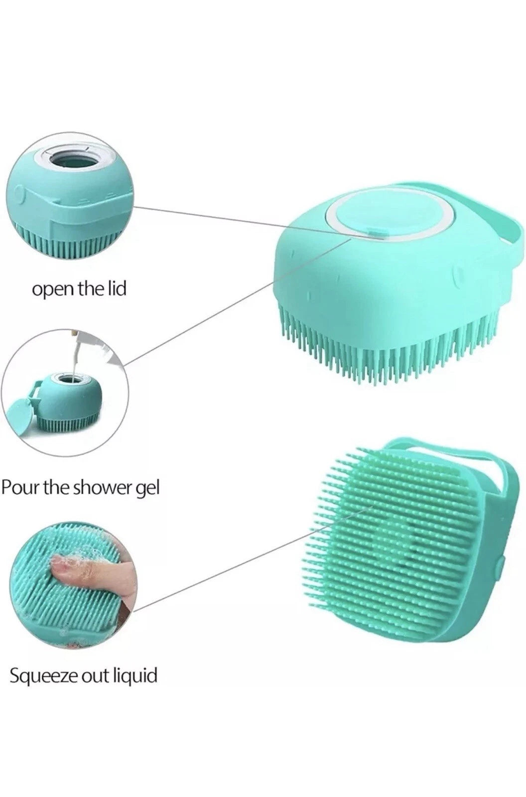 Bath Massage Brush With Soap And Shampoo Dispenser Soft Silicone Bristle.