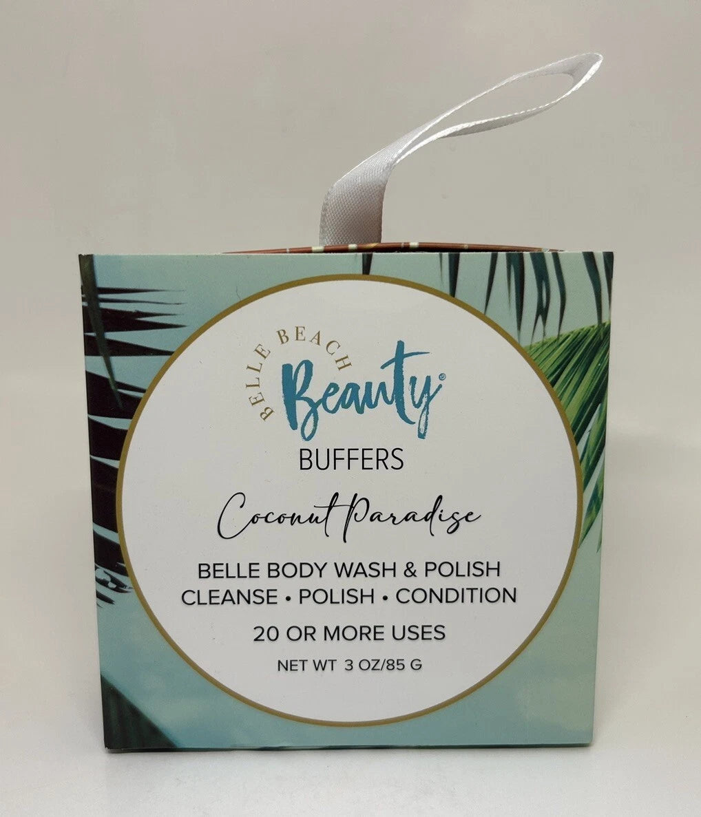 Belle Beach Beauty Buffers Body Wash Polish Cleanse Sponge Coconut Paradise 3 oz