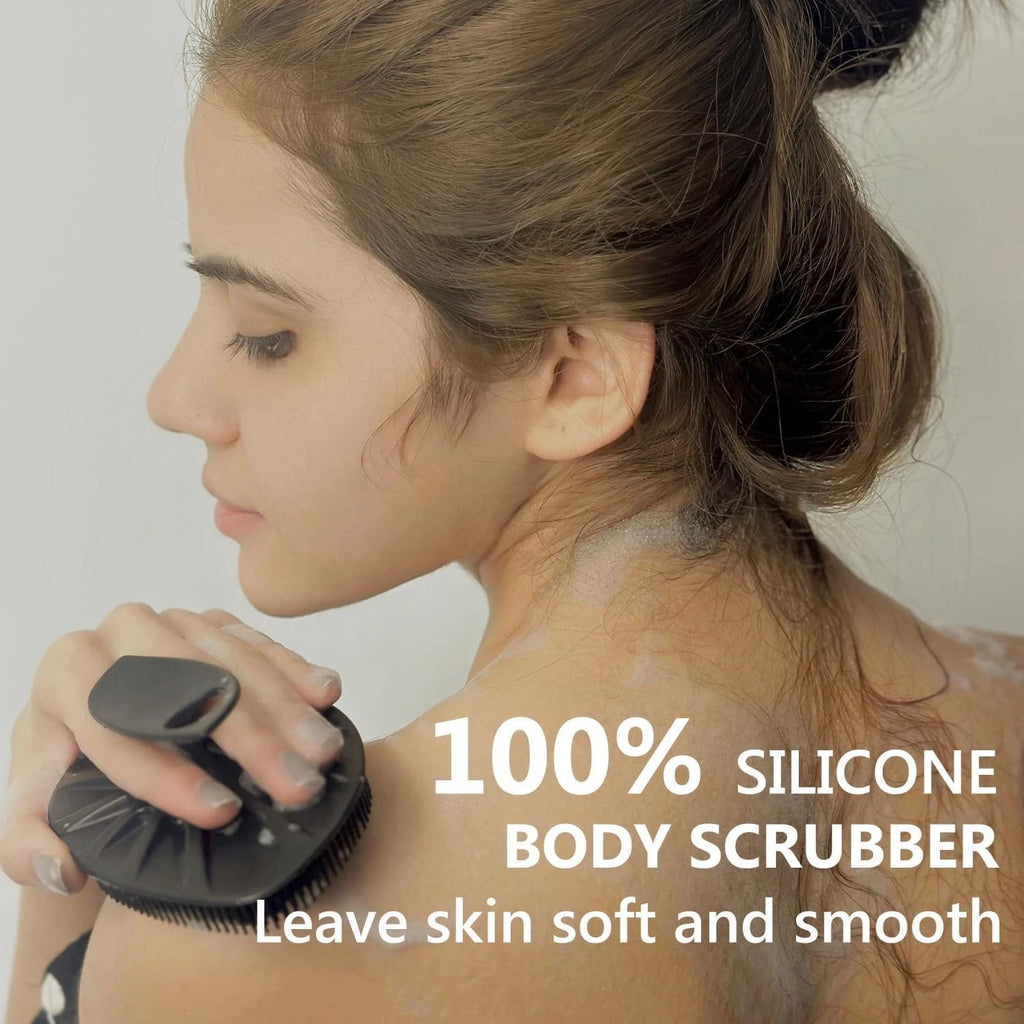 Silicone Body Scrubber Flat Shower Brush Gentle Exfoliating and Massage,Long Bri