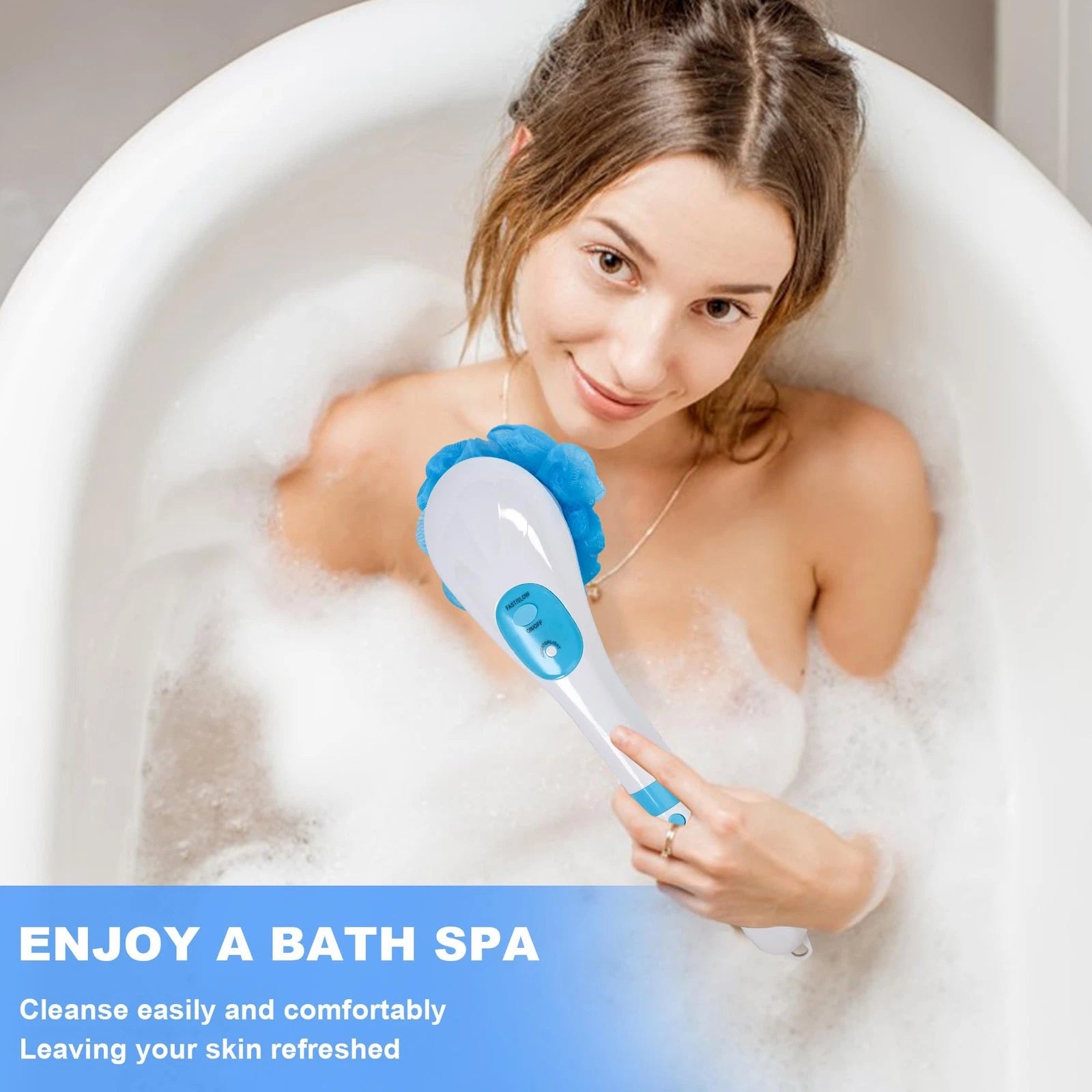 Electric Bath Brush Back Scrubber for Shower, Detachable Long Handle Exfoliat...