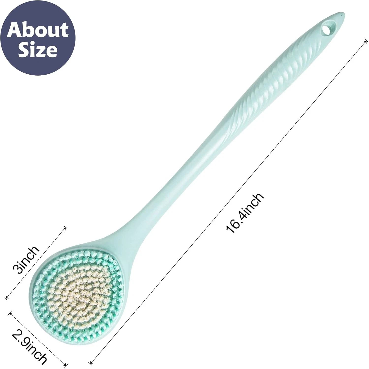Back Scrubber for Shower - Long Handle Bath Brush 16.4 inches with Soft Brist...
