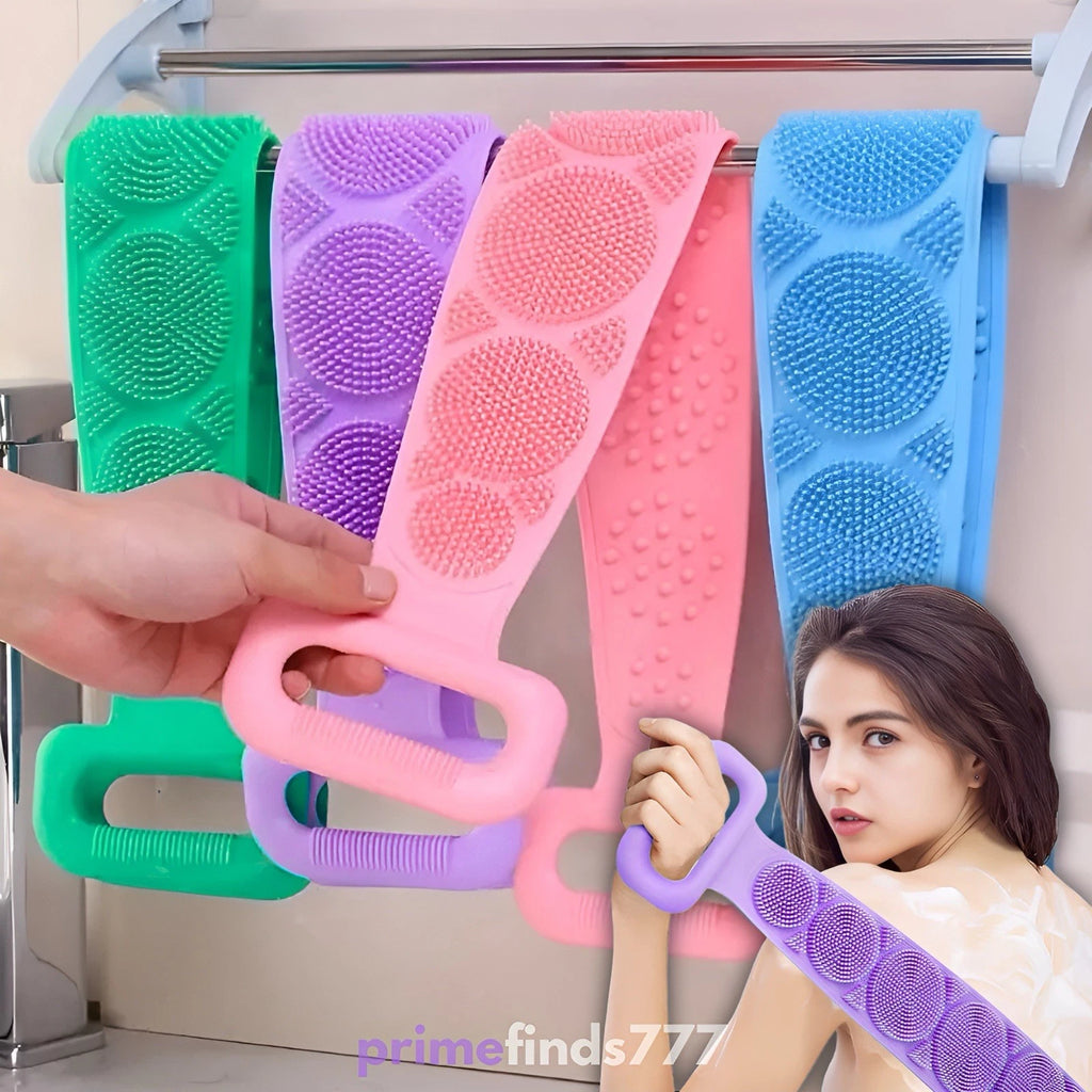 Silicone Bath Body Scrub Brush - Exfoliating Bath Belt, Cleaning Back Towel
