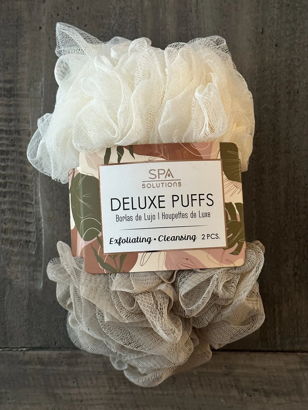 Spa Solutions 2 Pack Bath Deluxe Sponges Puffs Ivory/Tan Exfoliating & Cleansing