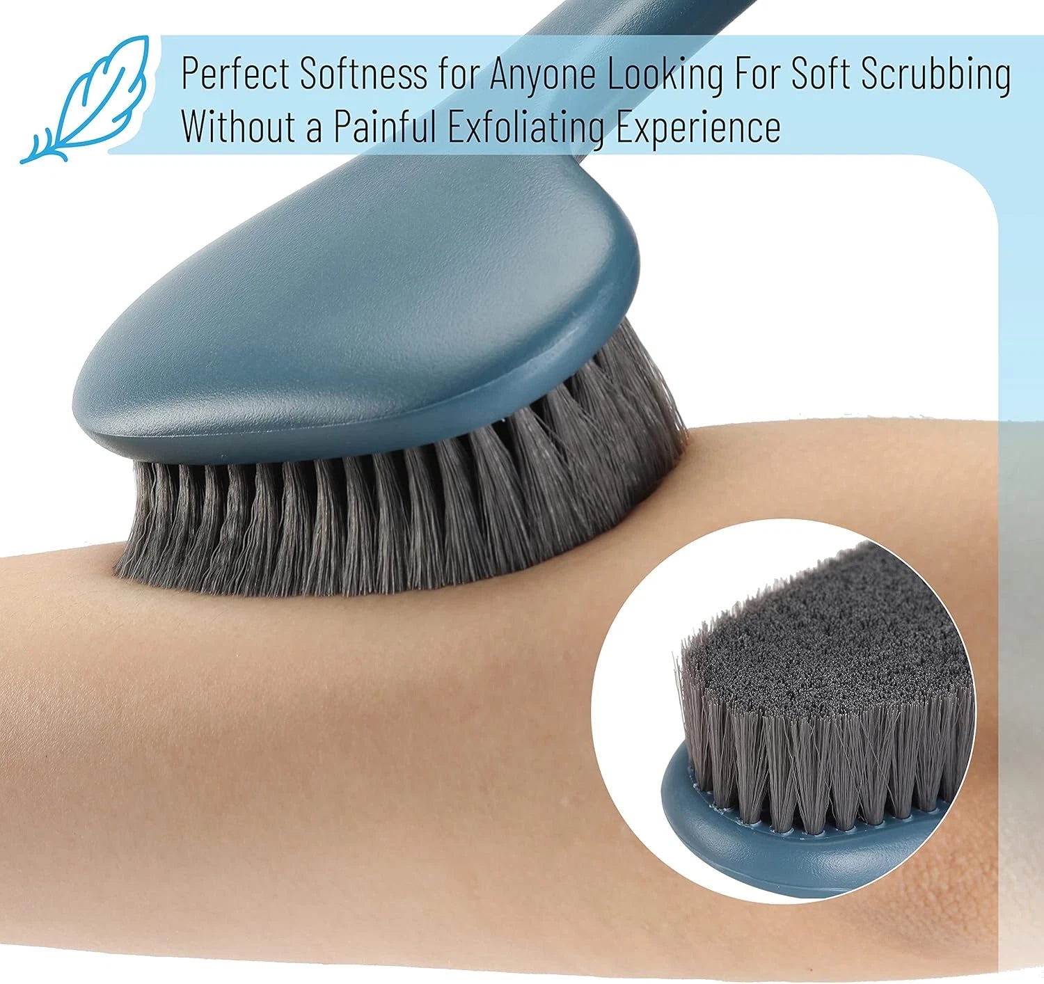 Slick-Back Long-Handle Shower Scrubber, 14.3" - Back Brush for Showering