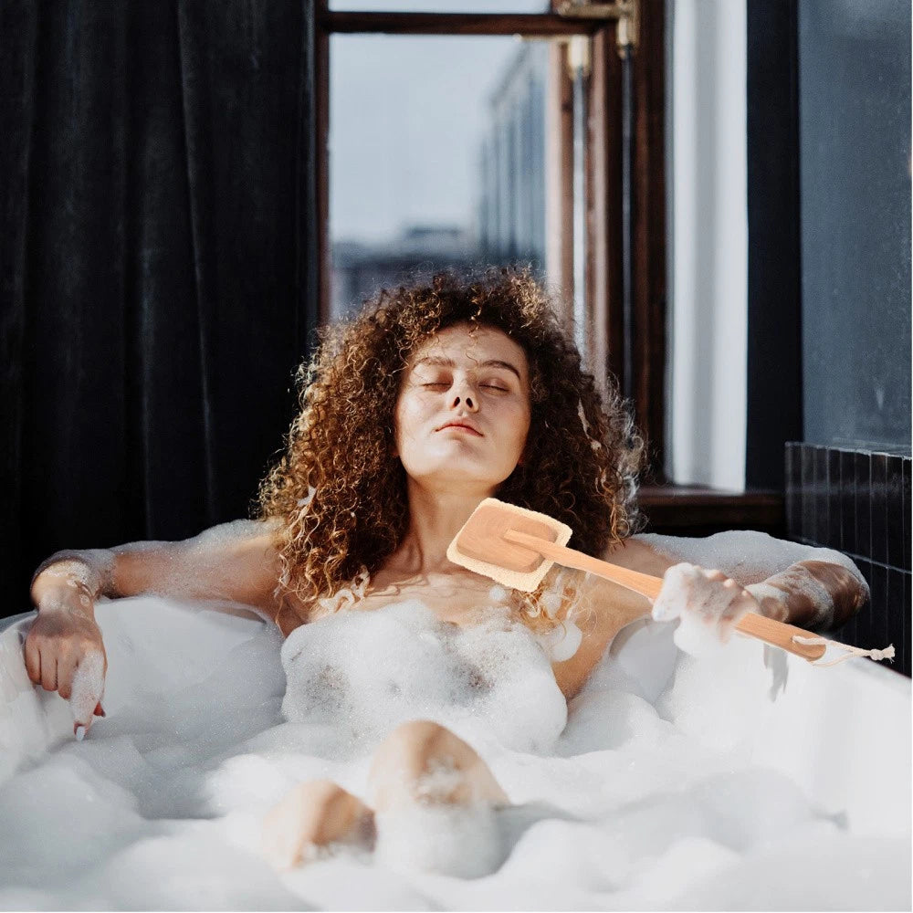 Wooden Back Massage Bath Brush Long Handle Shower Body Exfoliating Brush 40 cm