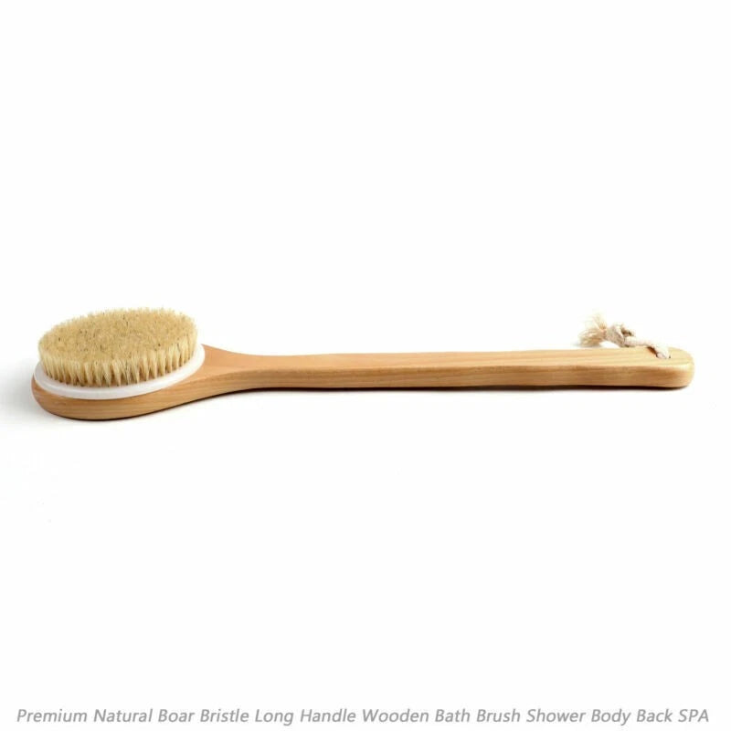 Premium Natural Boar Bristle Long Handle Wooden Bath Brush Shower Back SPA