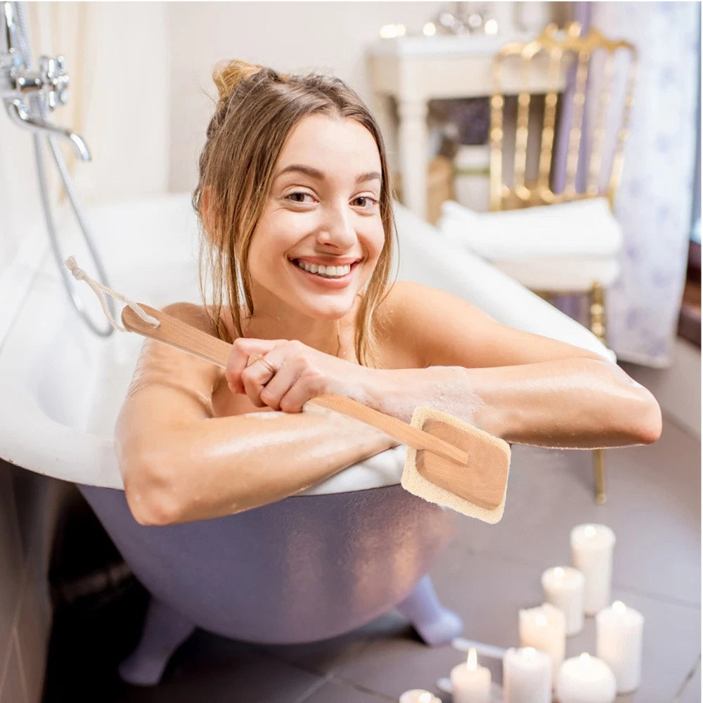 Long Handle Shower Bath Brush Wooden Body Massage Exfoliating Brush 40 cm