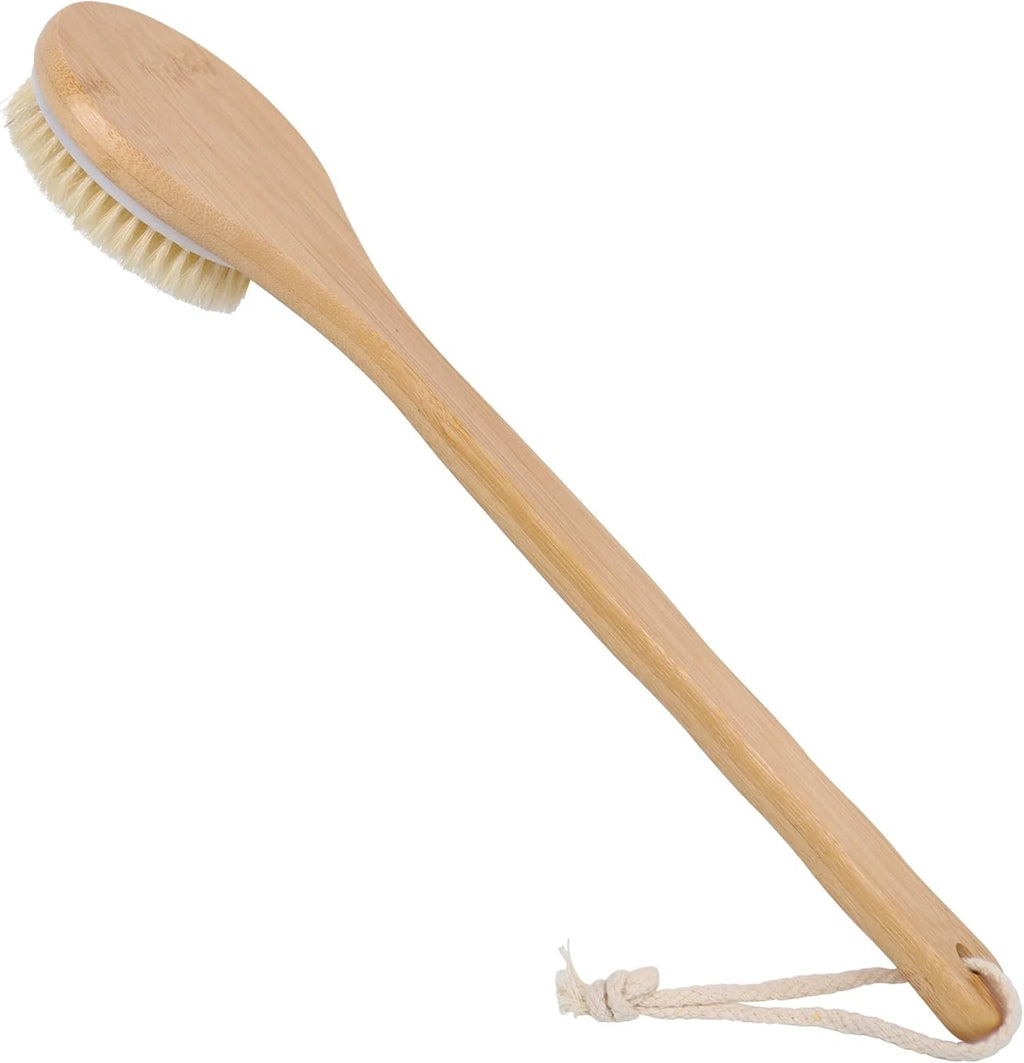 Back Scrubber Brush for Shower, Bamboo Long Handle Body Brush for Men Women