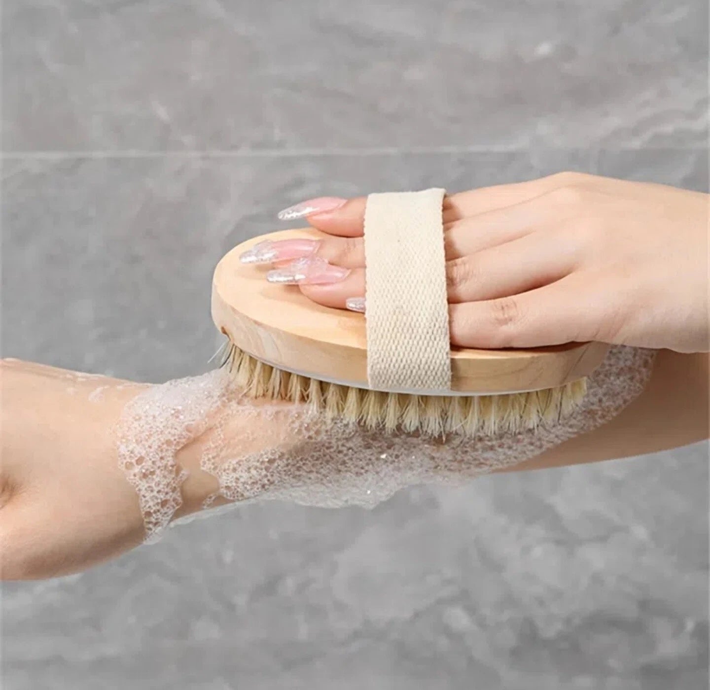 1pc Natural Bristle Shower Brush Wooden Bath Body Scrubber Long Handle