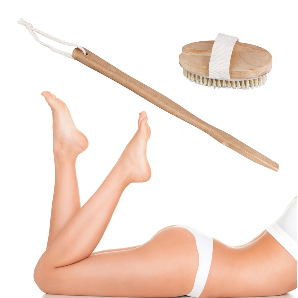 Natural Bristle Body Brush - Wooden Spa Scrubber for Dry Skin & Shower Care | US